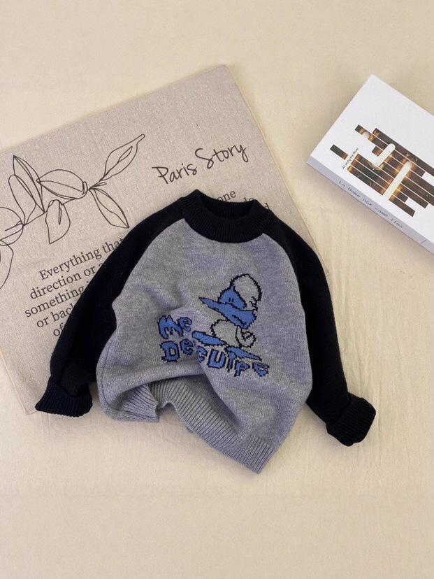 2025 Winter Baby Boy Cartoon Jacquard Knitted Wool Pullover – High-Quality Children's Sweater