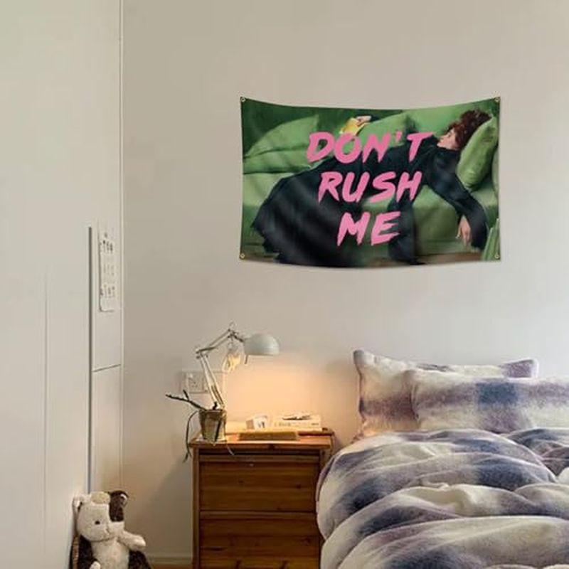 Dont Rush Me Woman Lying Sofa Quote Wall Tapestry Green Couch Pink Text Funny Humor Classic Painting Bedroom Living Room