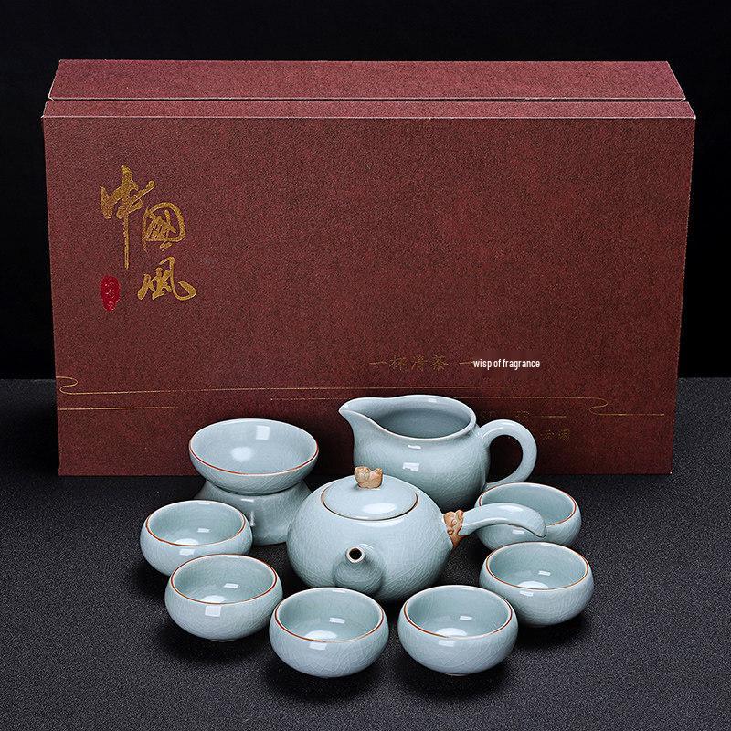 Ru Kiln Ceramic Gongfu Tea Set with Side Handle Pot