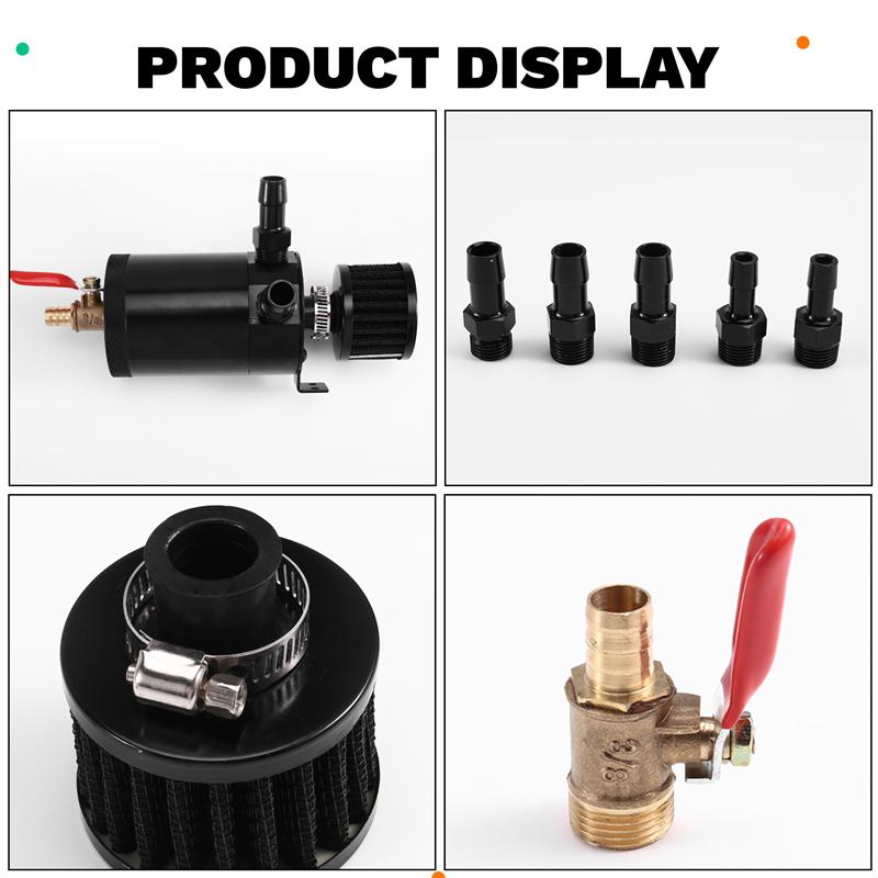 L10A Universal Car Oil Catch Can Baffled Reservoir Tank Separator 2 Port Fluid Filter Cylinder Breather