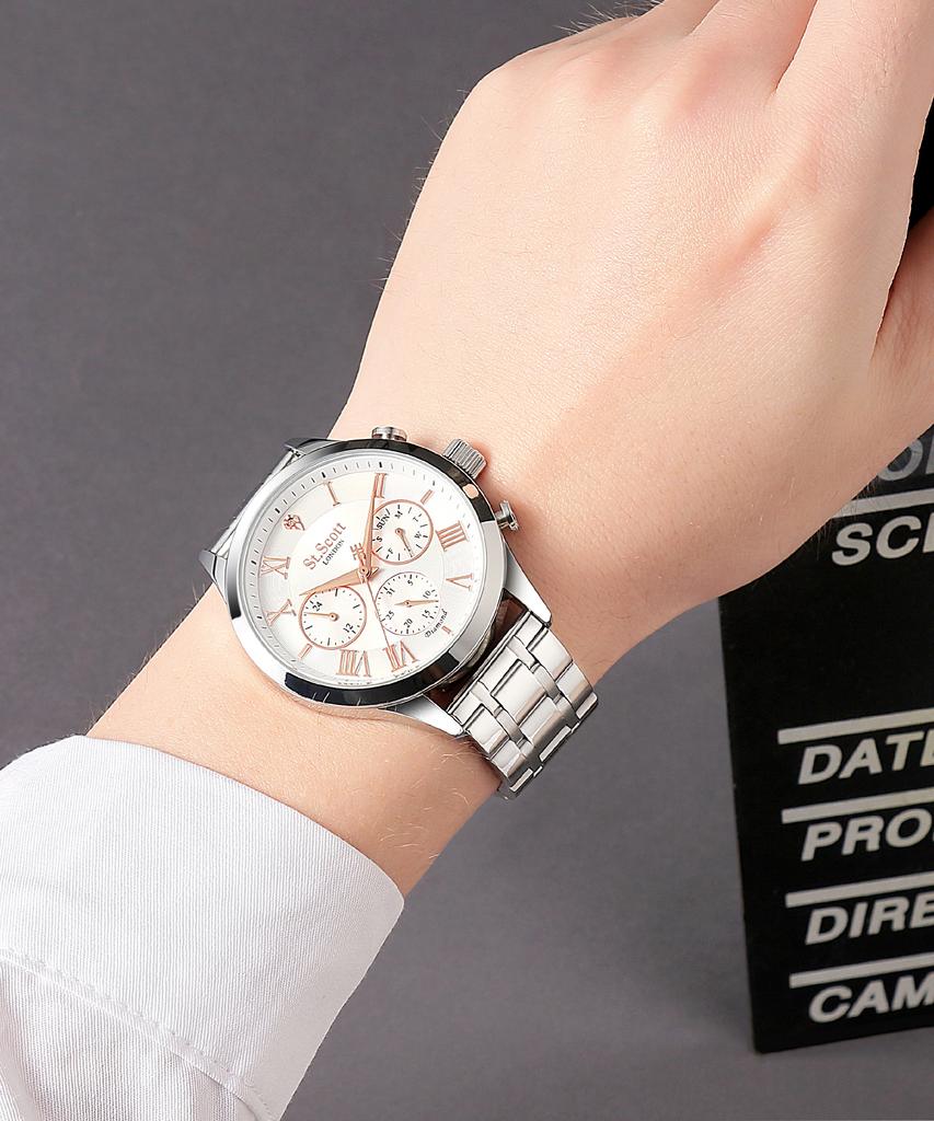 Seinteuseukoteuleondeon Hestia Diamond Multi Watch + Leather Band - White / St7501M-Sss1