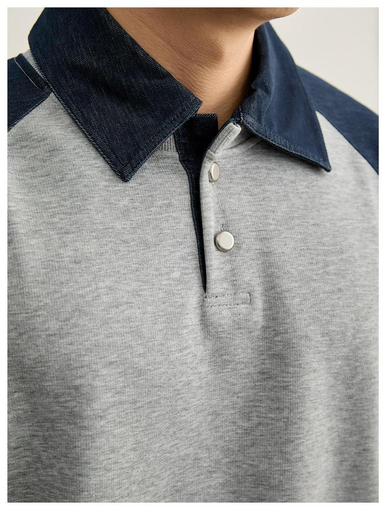 Men's Loose-Fit Lapel Patchwork Hoodie Polo Shirt - Edgy Autumn Long-Sleeve Top