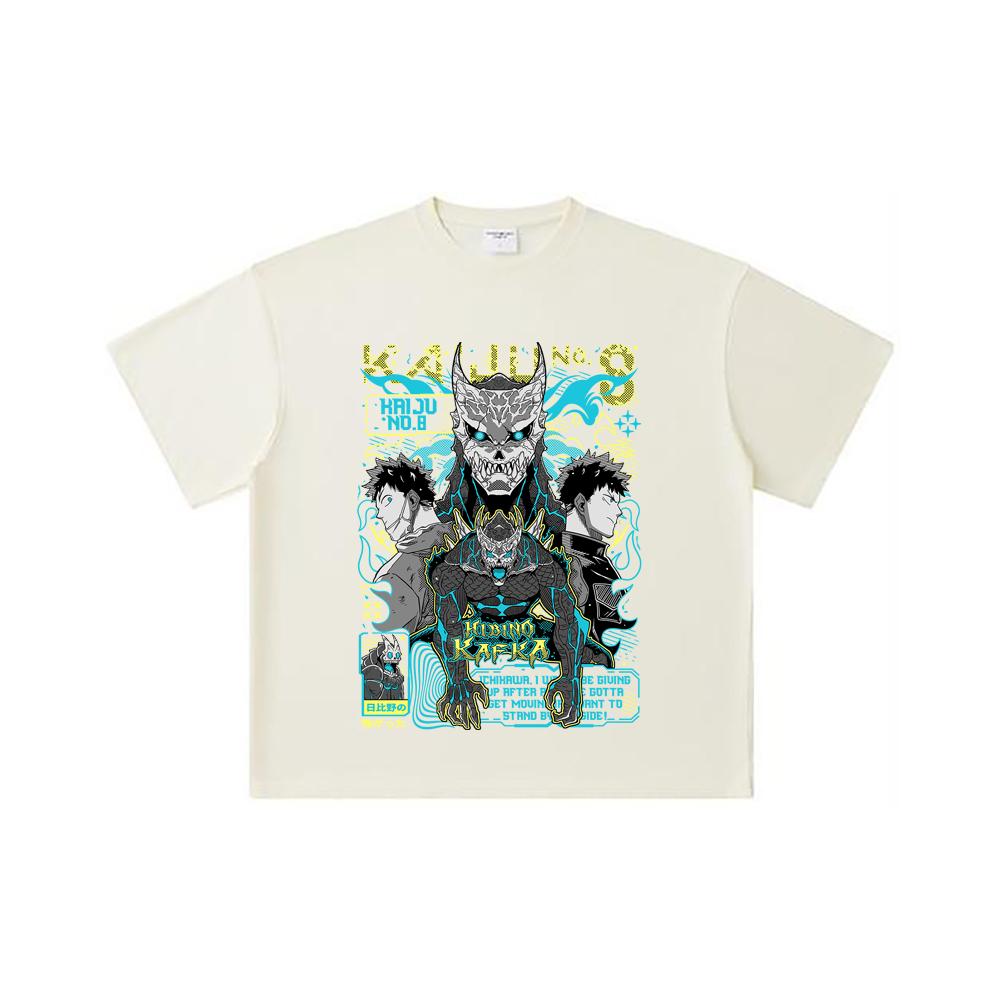260 GSM Double Yarn 32 Count 100% Cotton Kaiju No 8 V20 Kafka Print Unisex Heavy Cotton T Shirt