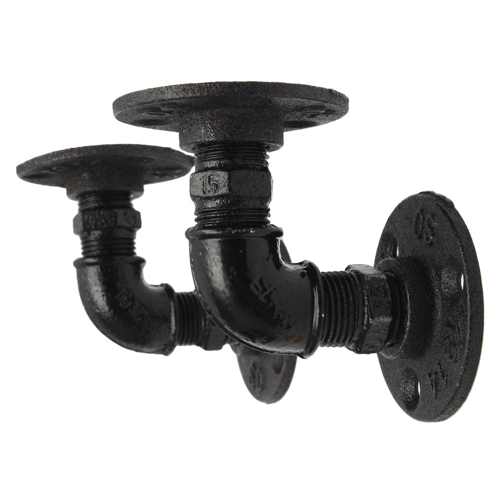 Iron Painted Black Pipe Shelf Bracket Storage Holder DIY Decor Wall Mount Iron Painted Black Pipe Shelf Bracket Storage Holder DIY Decor Wall Mount