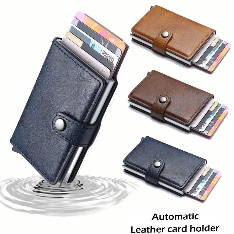Rfid ID Card Holder Luxury Purse Wallet Men Passport Holder Small Smart Metal Bank Credit Leather Cardholder for Women Card Bag