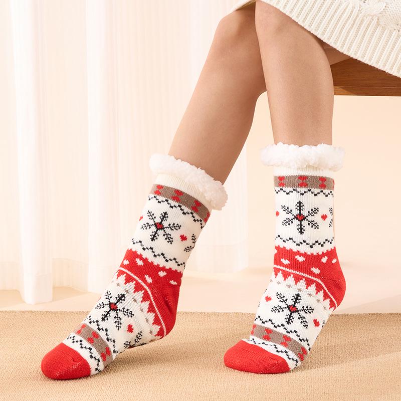 Women's Fleece-Lined Christmas Stockings: Winter Floor & Sleep Socks