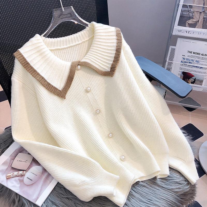 Early Autumn Doll Collar Knitted Cardigan Women's New Autumn Loose Temperament High-end Sweater Jacket