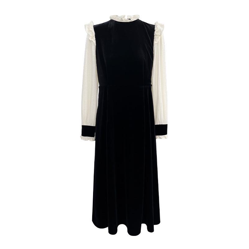 Thirteen Lines Women's Velvet Waist Dress - Autumn/Winter 2022 French Style Long Skirt, Non-Refundable