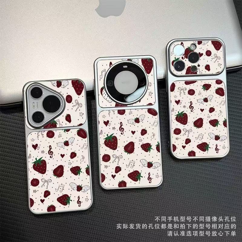 Polka dot strawberry mobile phone case is suitable for iphone16promax Apple 17 mobile phone case electroplating second change case