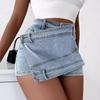 Kadın Modası Kot Mini Skort Rave Sokak Sarma Streç Düzensiz A Kesim Dar Kargo Kot Şort Mujer