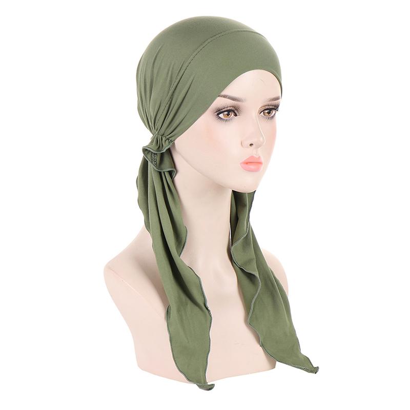 Muslim Inner Hijab Turban Women Pre-Tied Long Tail Headscarf Wrap Cap Beanies Bonnet Head Scarf Stretch Headwear Hat Mujer