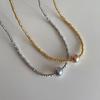 Irregular Beaded Metal Pearl Necklace Female Korean Niche Retro Personality Simple Necklace Female