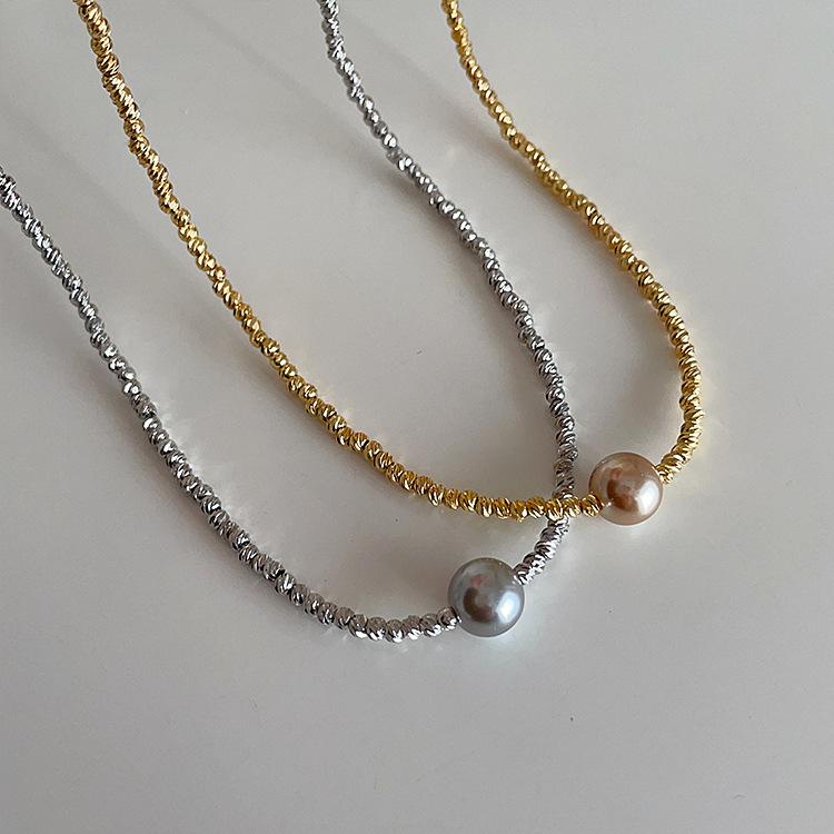 Irregular Beaded Metal Pearl Necklace Female Korean Niche Retro Personality Simple Necklace Female