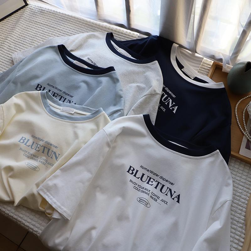 

2025 Summer Women s Plus Size Color Block Letter Short Sleeve T-Shirt One Size