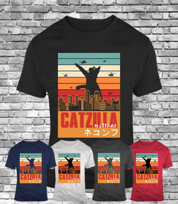 Catzilla godzilla meme funny men s t-shirt halloween animal cat lover gift tee Unisex T-Shirt S