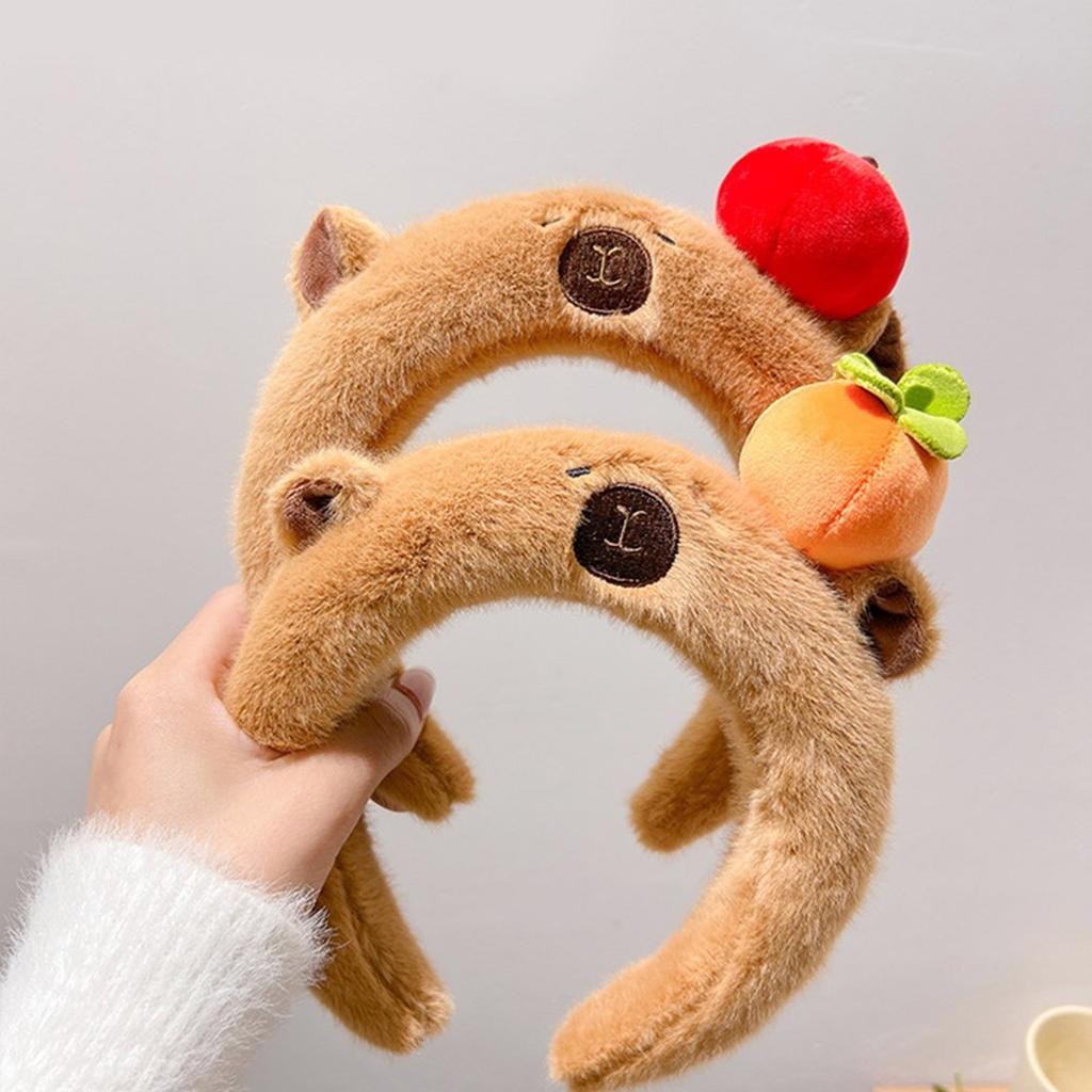 Adolescents Bandeau Capybara Dessin Animé Forme Adulte Pièce de Tête en Peluche pour Maquillage Lavage du Visage Bandeau de Sport Anti Glissement de Cheveux