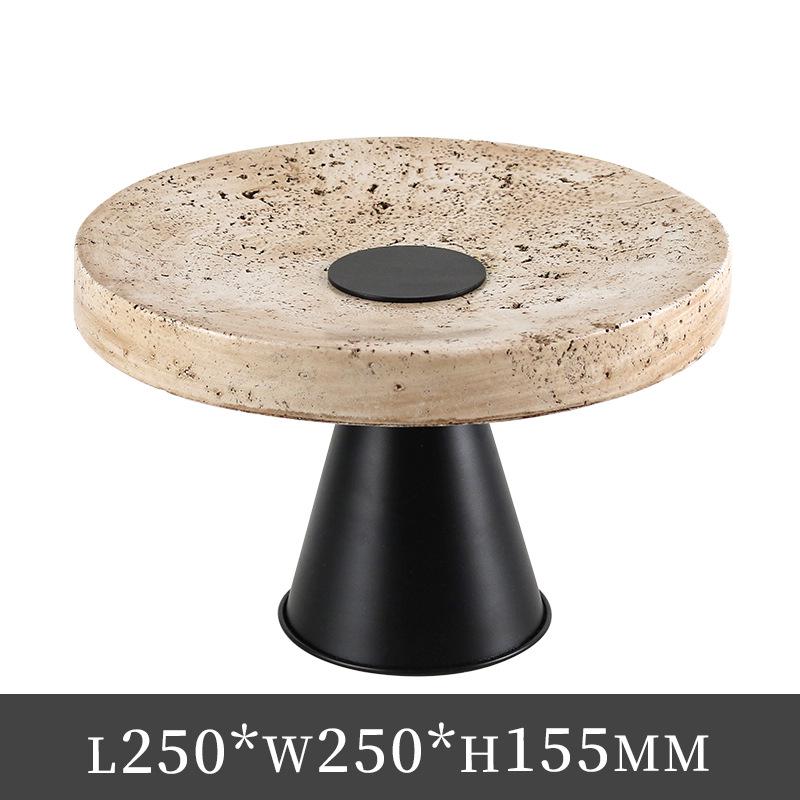 Wabi-Sabi High-Footed Round Fruit Plate - Light Luxury Yellow Travertine Style Decorative Tray