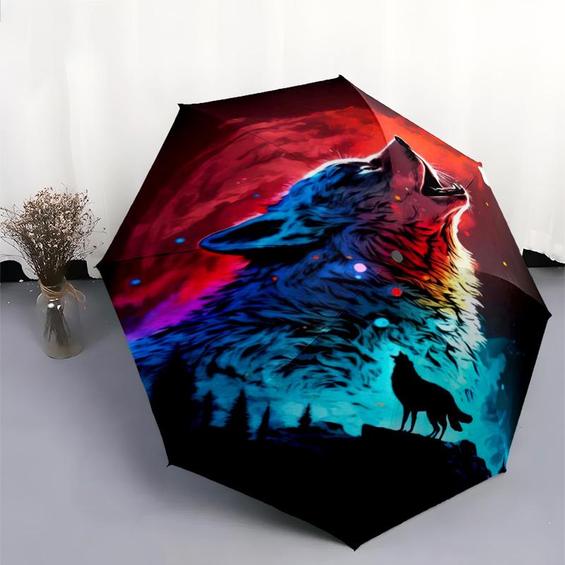 1 Stück Wolf Regenschirm Tragbarer Faltregenschirm Eisenrahmen Lochknochenstruktur Outdoor Heimregenschirm