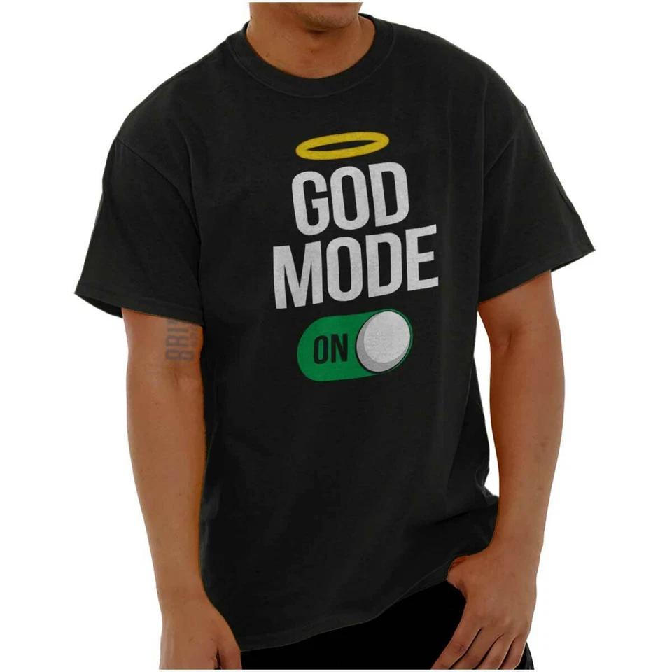 

Funny Christian Faith God Mode On Halo Joke Womens or Mens Crewneck T Shirt Tee XL