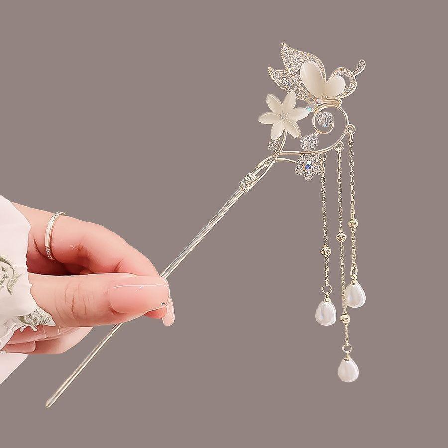 

Новая китайская заколка для волос в древнем стиле с темпераментом, из сплава, с колокольчиком и орхидеей, нишевый дизайн, заколка-камень для волос для ципао золотистый