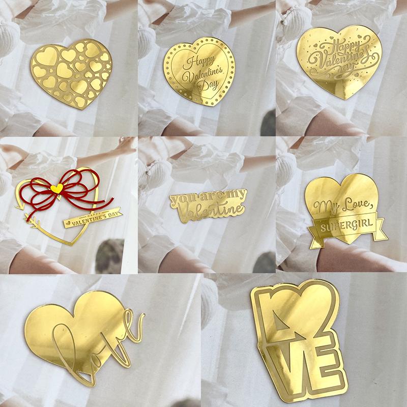 Acrylic Valentine'S Day Party Cake Topper Hearts And Circles Gold Wedding Cupcake Toppers Birthday Gift Dessert Decoration