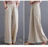 Frühlings- und Sommer-Literarische Baumwoll- und Leinenhosen Locker Große Größe Weiter Bein Hosen Hohe Taille Bodenlange Hosen Gerade Hosen Leinen Damen Hosen