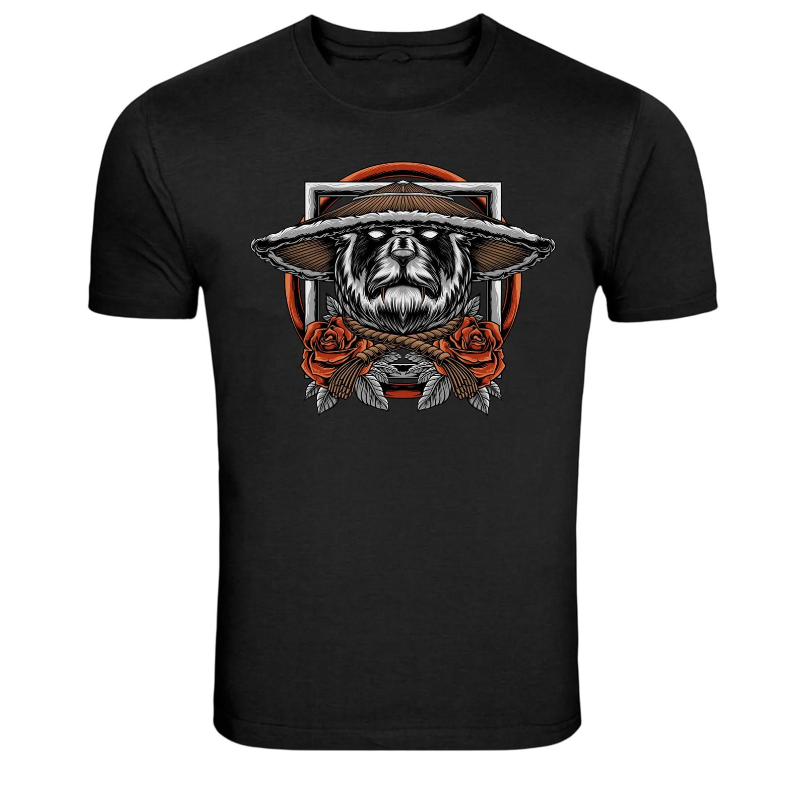 Samurai Panda With Hat Roses Graphic T-Shirt XXL
