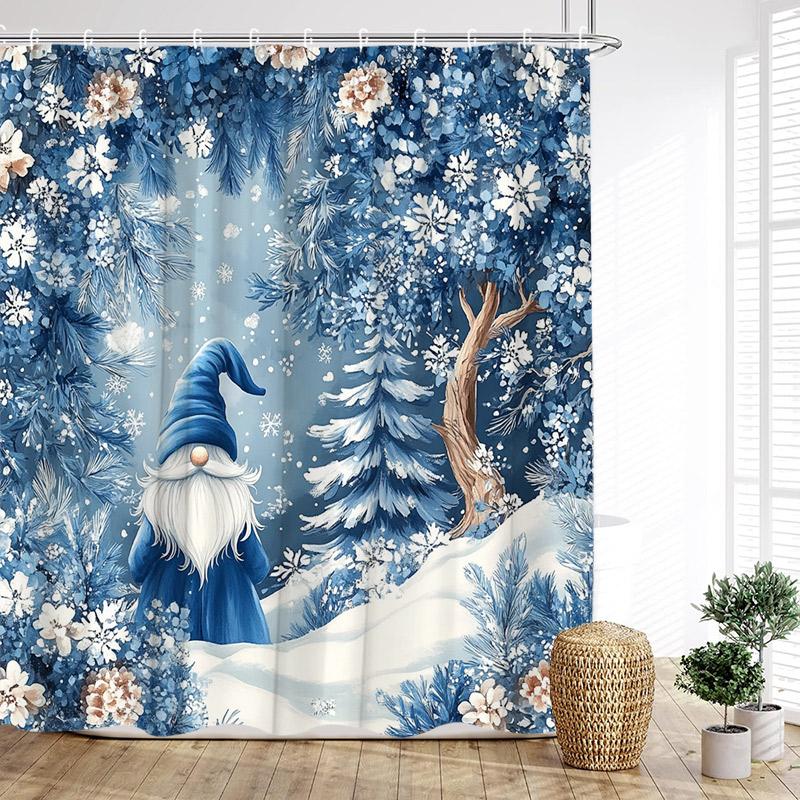 Cute Christmas Snowman Shower Curtain Winter Forest Xmas House Cedar New Year Home Bathroom Decoration Bath Curtains With Hooks