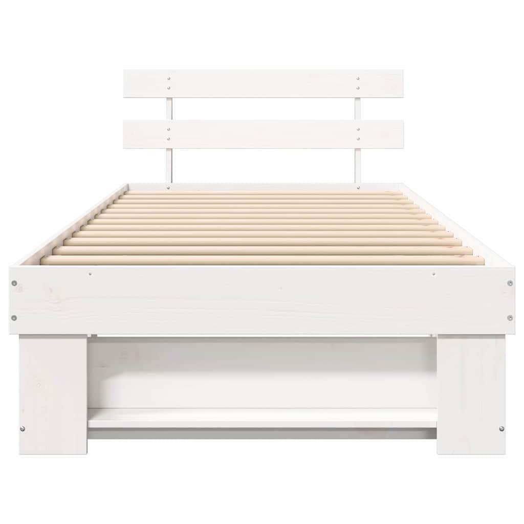 White Bed Frame with Headboard 75 x 190 cm Solid Pine Wood