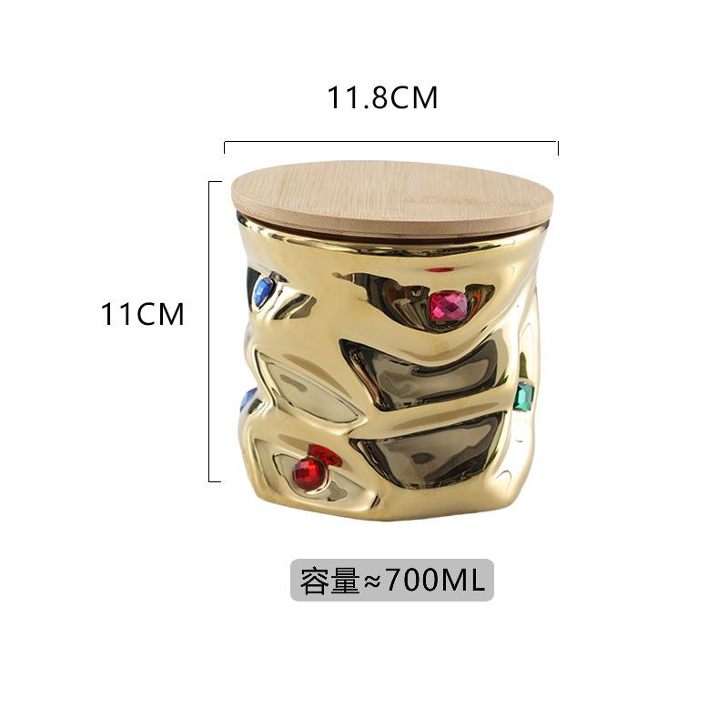 Creative Gemstone Inlaid Ceramic Sealed Jar with Lid, Household Candy Jar, Food Storage Container, Kitchen Storage Box