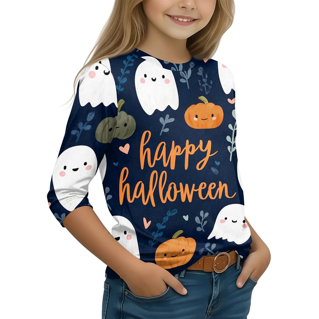 Kids Long Sleeve Halloween Print T-Shirt Round Neck Casual Top