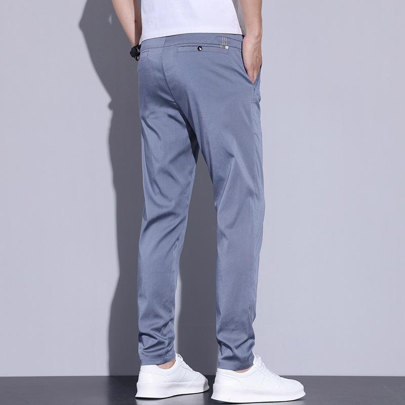 Summer Thin Men Straight Casual Men's Pants Slim Stretch Elastic Waist Male Trousers Solid Color Brand Clothing Coffee