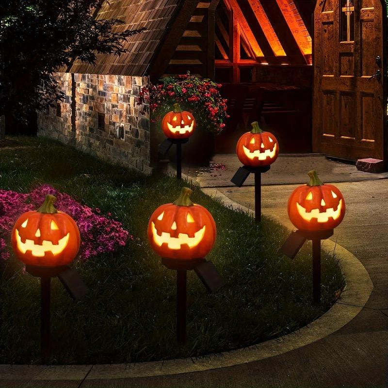 Langlebige Kürbis-Stablichter Harzlaternen Halloween Solar-Kürbislaternen Wasserdichte Geisthut-LED-Leuchten für Garten für Rasen