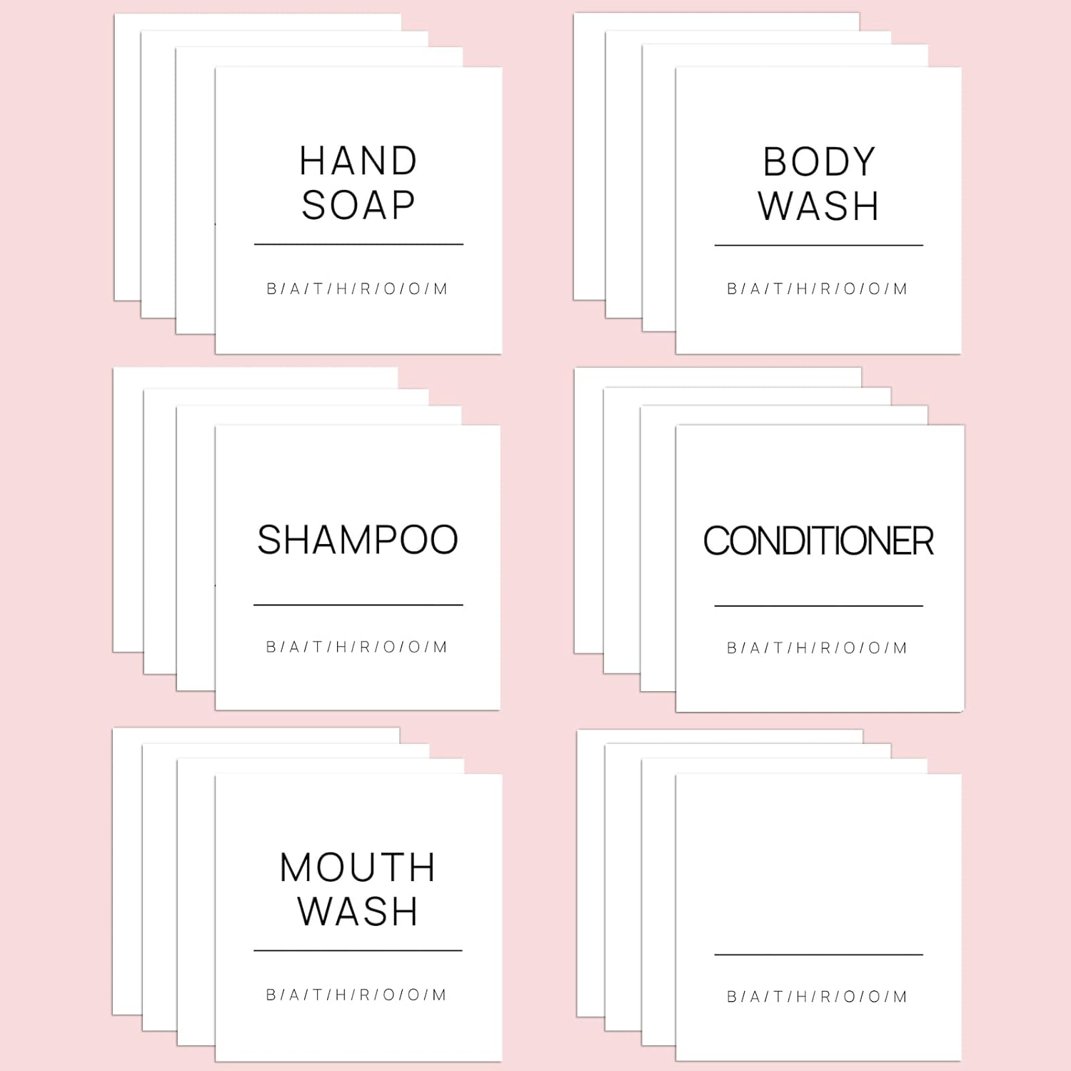 24PCS Bathroom Labels for Soap Dispenser,Minimalist Waterproof Bottles Lables,Removable Hand Soap Shampoo and Conditioner Dispenser Labels for