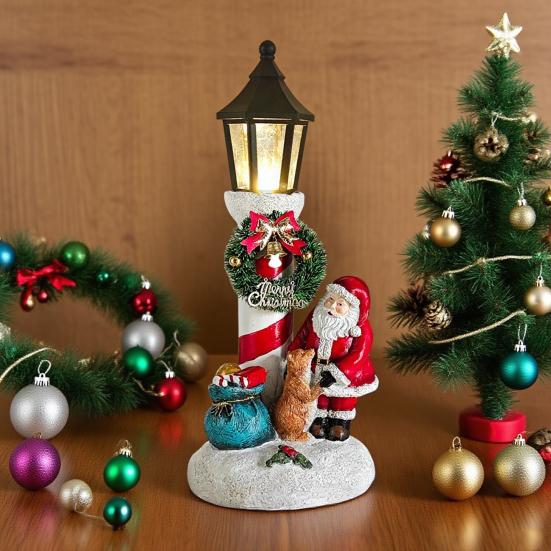 Julepynt LED Lysende Julenisse Snøfnuggdekor Harpiks Julefigur Festlig Borddekor