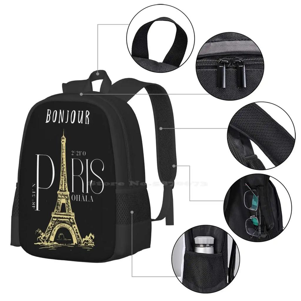 Paris White School Bags Travel Laptop Backpack Paris Eiffel Tower Street Style Cool Lifestyle