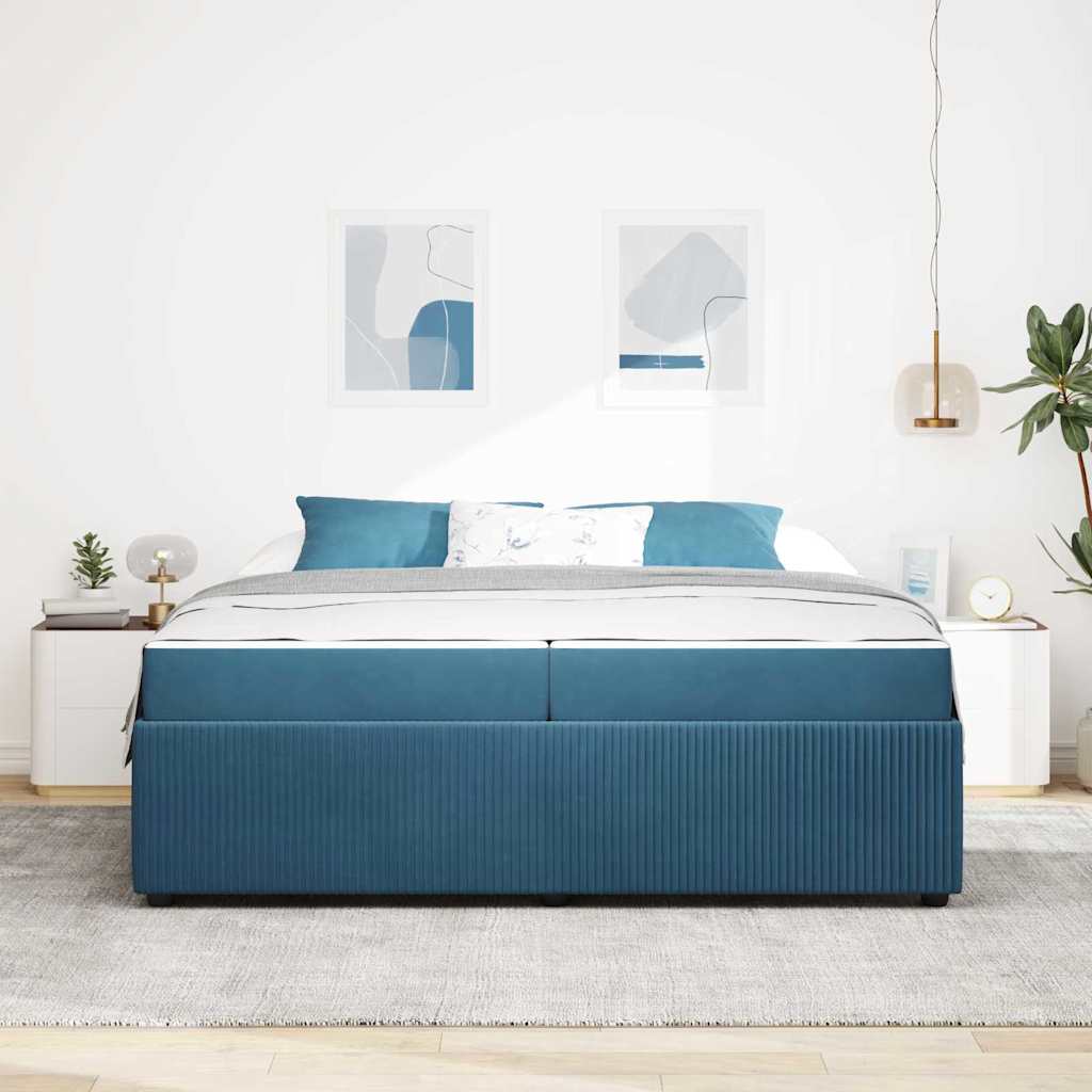 Bed Frame with Mattress Blue 200 x 200 cm Fabric