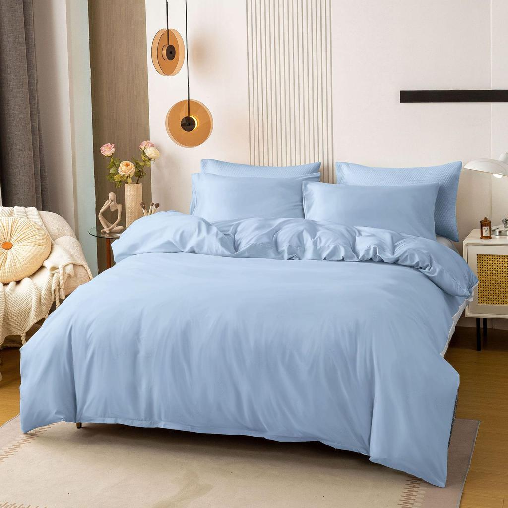 Solid Color Brushed Double Duvet Cover & Pillowcase Bedding Set - 90gsm, 3-Piece