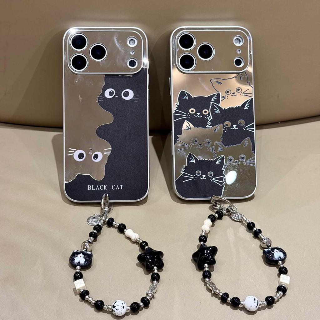 Magnetic Drop-Proof Black Cat Mirror Case for iPhone 17 Pro/16 Pro Max/15/14