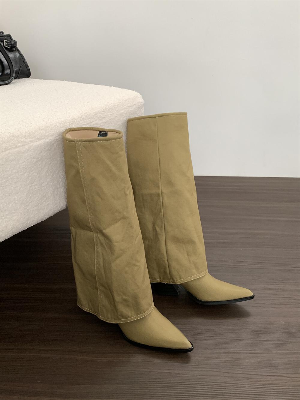 

мода Острый носок Женские ботфорты на высоком каблуке Черные Бежевые Синие 2024 Новинки Рыцарские высокие ботильоны Боковая молния Вечерние туфли Размер 35-39 225 бежевый