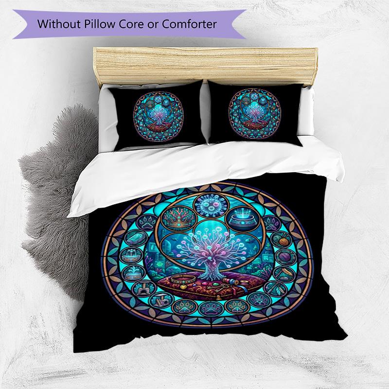 Mystical Tree Symbols Pattern Bedding,Quilt Set Quilt Cover Pillowcase Home Birthday Gift (1 * duvet cover + 2 * pillowcase, without core)