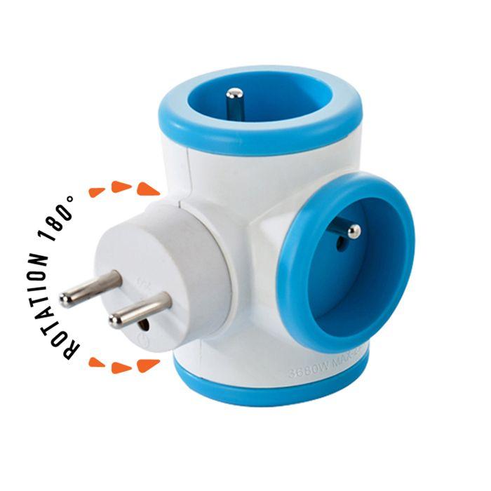 Bloc prise Triplite 3x16A rotatif - WATT&amp;CO - Bleu et blanc - Asymétrique - Intérieur