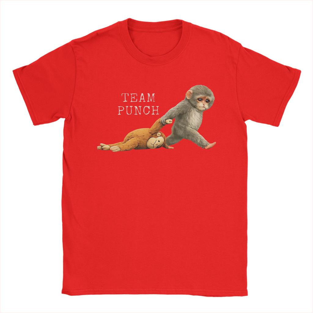 Team Punch Punch der Affe Babyaffe hält Plüschtier T-Shirt für Männer Frauen Bedruckte T-Shirts 100% Baumwolle Kleidung