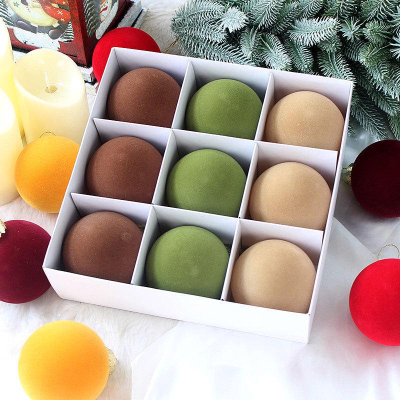 Cross-border Multi-color Flocked Christmas Ornament Set - PET Round and Boxed Balls for Tree Decoration