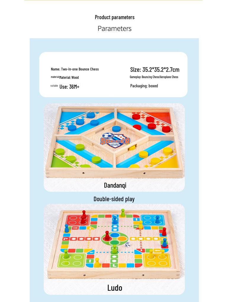 Holz 2-Spieler Bumper Schach & Ludo Interaktives Tischspiel für Eltern und Kinder