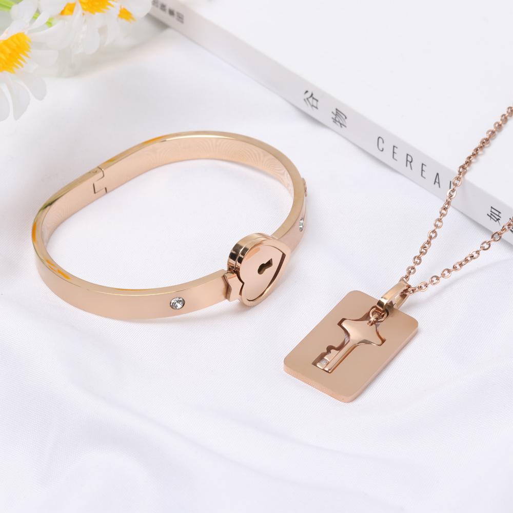 New Men and Women Jewelry Concentric Lock Key Bracelet Necklace Steel Stainless