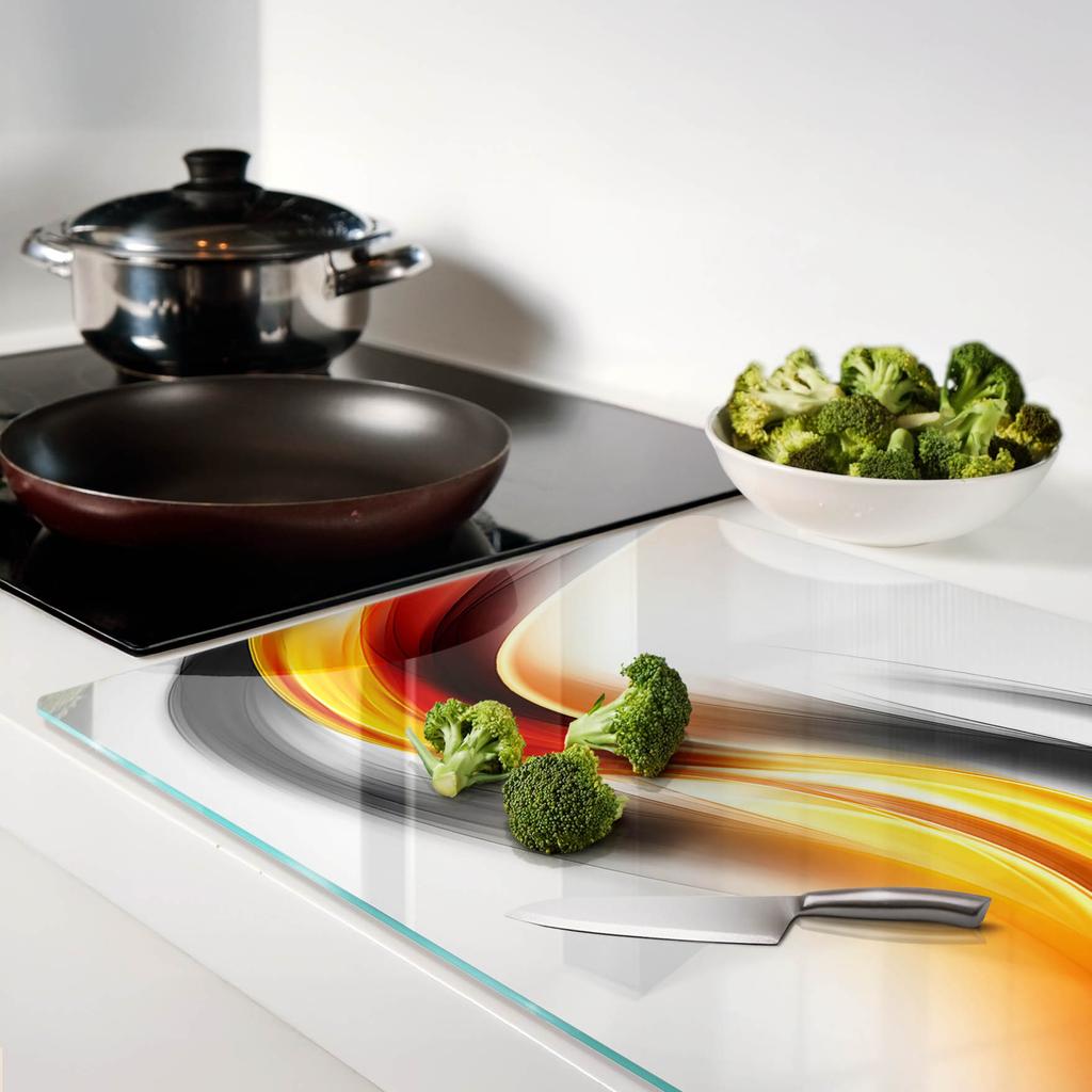 Tempered Glass Kitchen Board with Decorative Wave Abstraction Graphics 80x52 cm