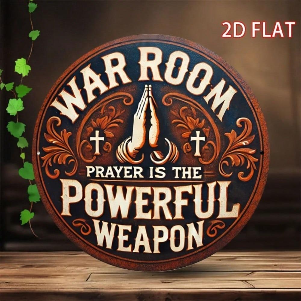 Planetjuice Flat Print Round Religious Prayer Theme Iron Wall Art Xcm Decor for Living Room Bedroom Office Cafe 20X30CM