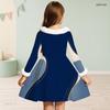 Girls Cream Printed Dress Furry Collar Long Sleeve Bow Waist A Line Flared Hem