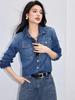 Women's Petite Retro Hong Kong Style Denim Shirt Jacket - Spring/Autumn Fashion, Loose Fit Cardigan, Drop Shoulder Slimming Design
